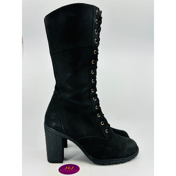 Timberland Women's Glancy 10 Inch Tall Black Nubuck Lace-Up Boots A199A Size 7.5 - Picture 1 of 11